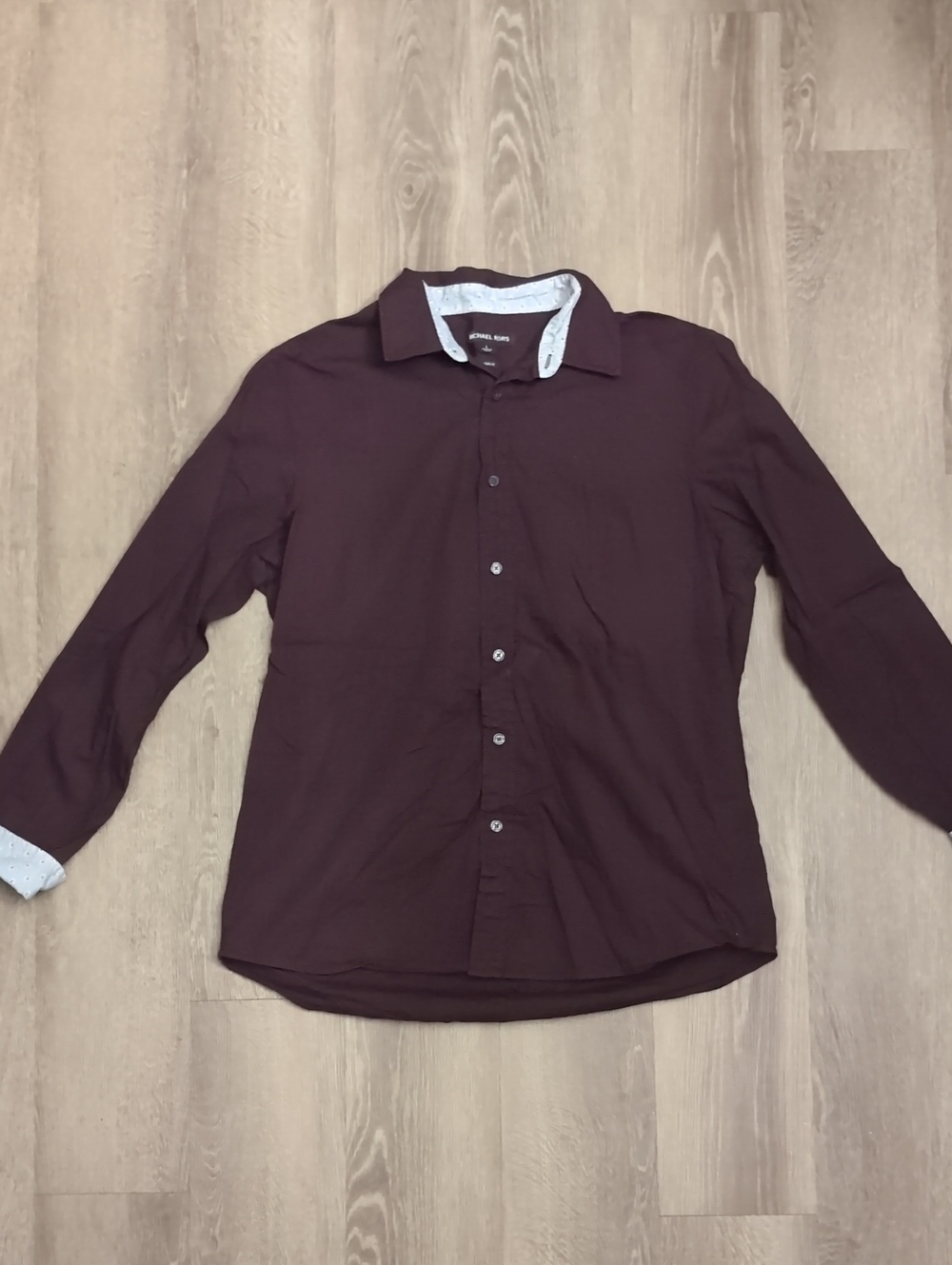 Michael Kors Men's Button-Down Shirt in Burgundy with Contrast Trim